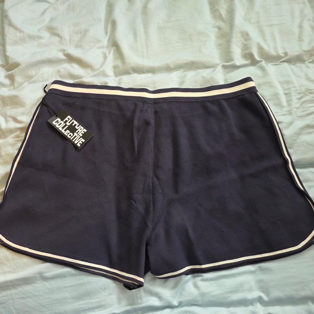 Future Collective Navy Knit Track Shorts with Side Stripe 2X NWT
